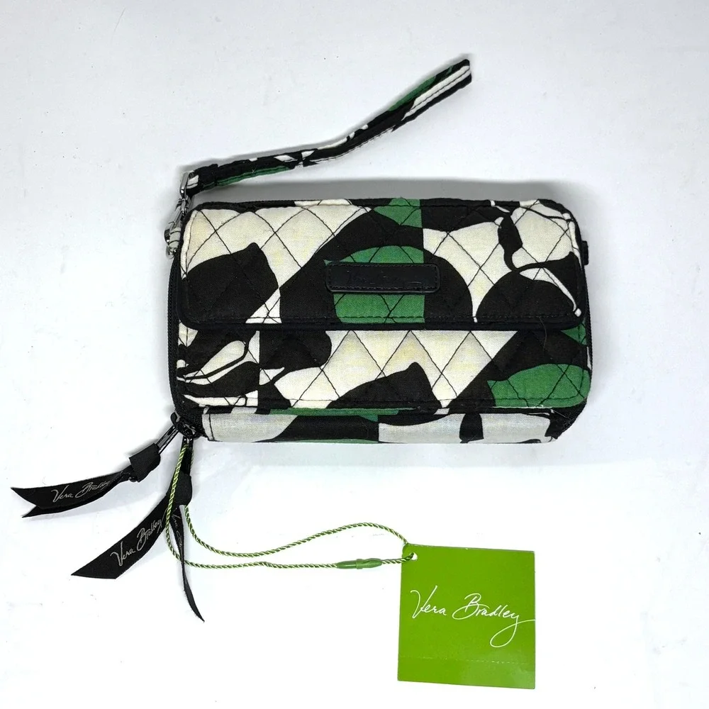 New‎ Vera Bradley All in One Crossbody Wallet Women OS Green Imperial Rose